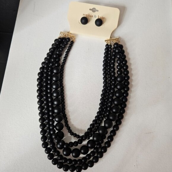 Women's New Jewelry Set Necklace Earrings Matte Black Beaded Fashion Jewelry - Picture 5 of 7